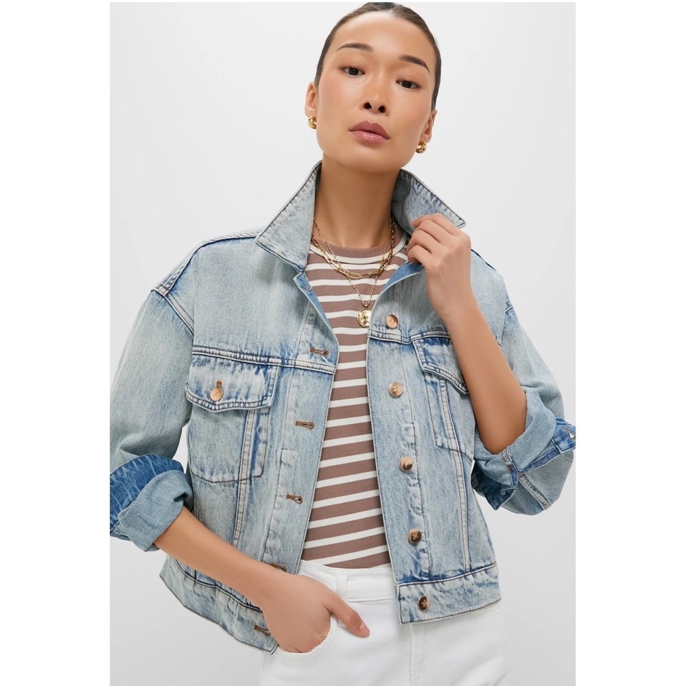 Tuckernuck Acid Wash Denim Archie Jacket Light Blue Gold Buttons XL